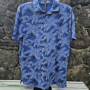 Travis Mathew Blue Leaf Print Polo Shirt